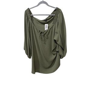 Torrid Olive Green Smocked Off-Shoulder Blouse Size 6 NWT